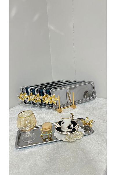 USD HOME Δίσκος σερβιρίσματος μονό λουλούδι μανόλιας από ατσάλινο μπαστούνι καφέ