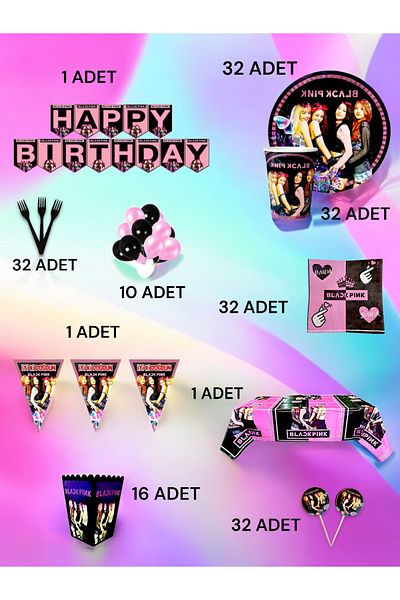 VibeHome Ultra-Luxury Set for 32 People with Black Pink Theme - Birthday Party and Fun Events