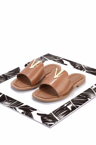Bambi Γυναικείες παντόφλες Tan Γνήσιο Δέρμα Κ 04826052903