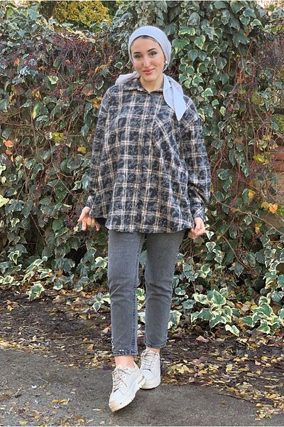 Moda Rosa 25K4461 - Anthracite - Knitting Detail Plaid Shirt