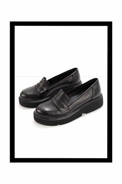 Bambi Μαύρα Δερμάτινα Γυναικεία Loafer Παπούτσια Κ 01195053103