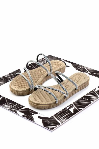 Bambi Stone Detailed Lame Women's Slippers - K04956220587