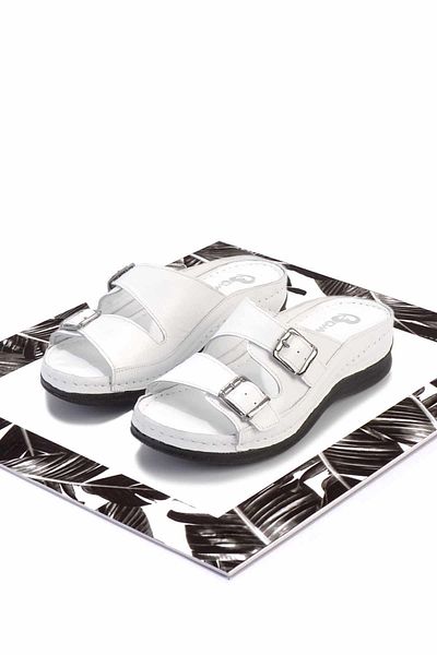 Bambi White Genuine Leather Women's Slippers K04272005003