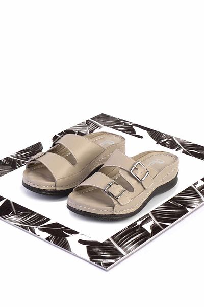 Bambi Women's Beige Genuine Leather Slippers - K04272005003