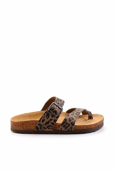 Bambi Leopard Genuine Leather Women's Slippers K 04819181003