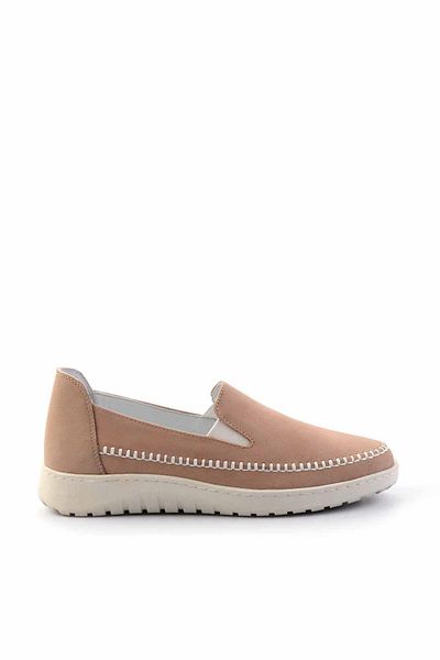 Bambi Beige Nubuck Genuine Leather Women's Ballerinas01331055701
