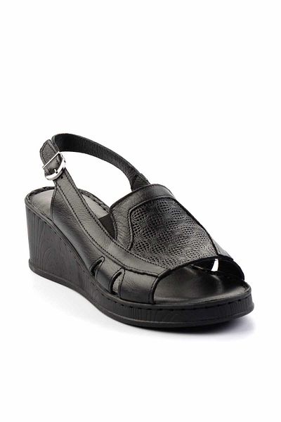 Bambi Schwarze Damenschuhe mit Keilabsatz aus echtem Leder K 05466057303