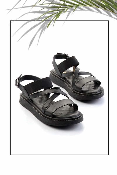 Bambi Black Leather Women's Sandals K05357022903