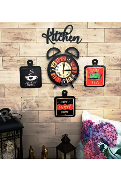 Home Dekoratif Ahşap Mutfak Duvar Seti 5 Parça – 3mm MDF Çalar Saatli Kitchen...
