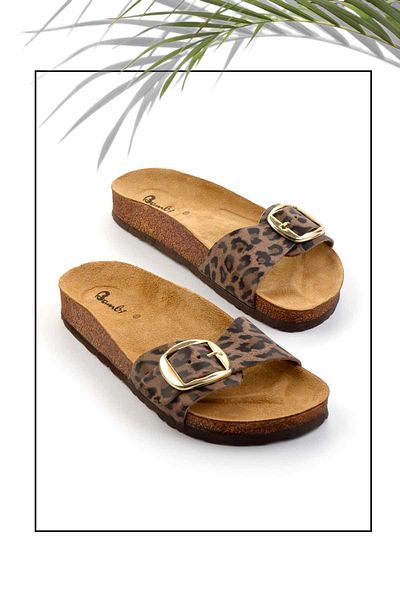 Bambi Leopard Genuine Leather Women's Slippers K 04819200003