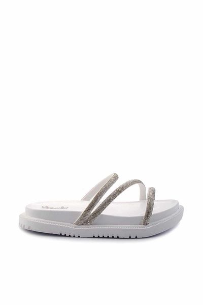 Bambi White Lame Stone Women's Slippers K 04666013387