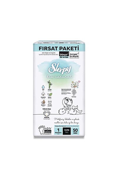 Genel Markalar Sleepy Bebek Bezi Bio Natural 1 Numara Yenidoğan 50'li Fırsat Paket