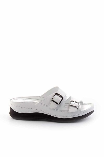 Bambi White Genuine Leather Women's Slippers K04272005003