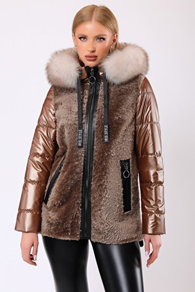 Leather Club Somon Selena Kürk Aksesuarlı Yün Puffer Kaban