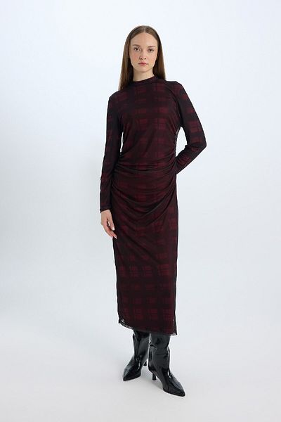 DeFacto Regular Fit Half Turtleneck Print Long Sleeve Maxi Tulle Dress E1959Ax24Wn