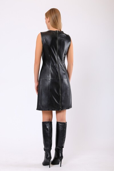 Leather Club Siyah Sydney Hakiki Deri Elbise