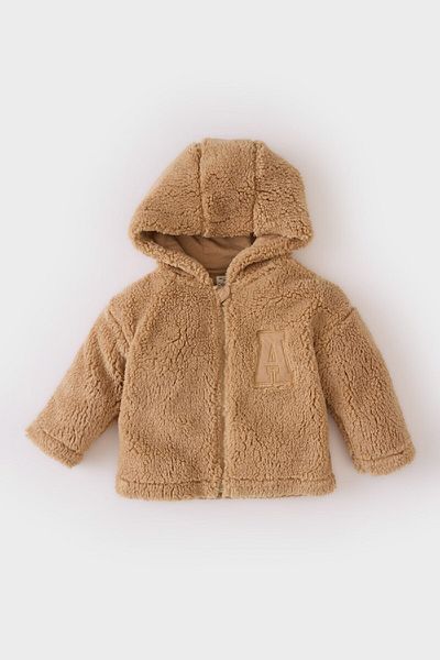DeFacto Baby Boy Hooded Printed Zippered Plush Cardigan E5465A524Wn