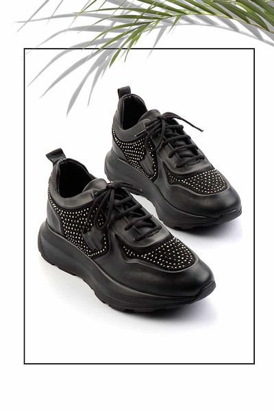 Bambi Genuine Leather Women's Black Sneakers - K01480111103