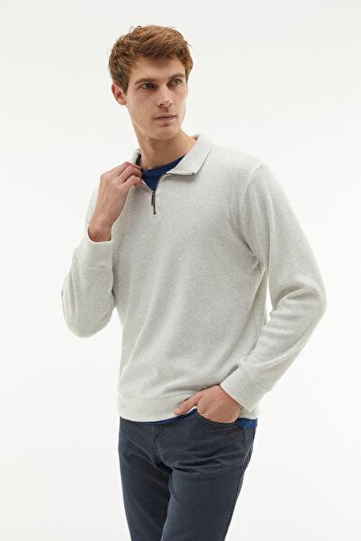 Mudo Zippered Lapel Neck Sweatshirt