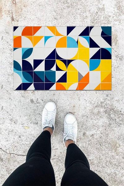 Skygo Imprimare digitală Covoraș de ușă cu model geometric multicolor K-1070