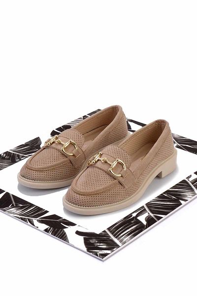 Bambi Pantofi mocasini de dama din piele intoarsa bej K 01362245702