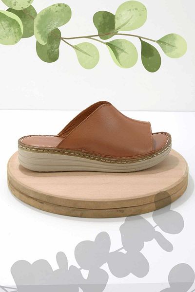 Bambi Γυναικείες παντόφλες Tan Γνήσιο Δέρμα Κ 04281204003