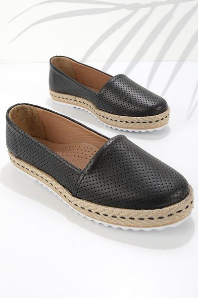 Bambi Black Leather Women's Espadrille K01582012603