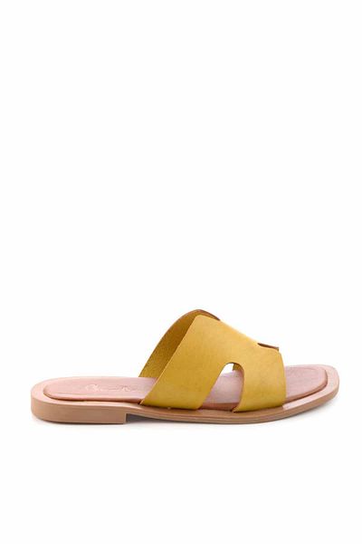 Bambi Mustard Genuine Leather Women's Slippers K04826050003