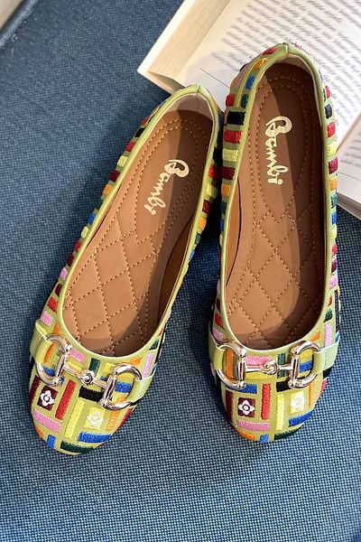 Bambi Grün bestickte Damen-Loafer-Schuhe K 01641167082