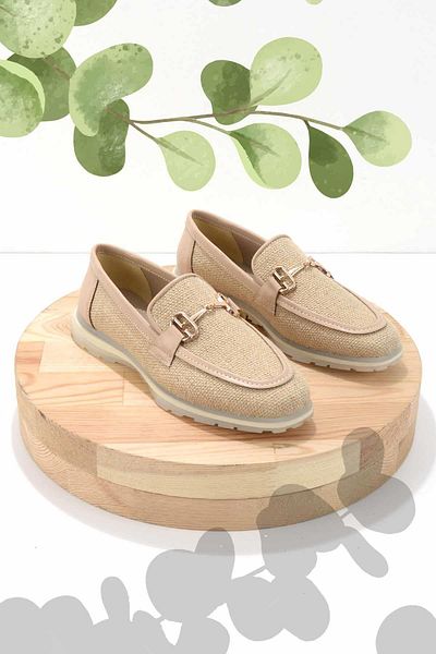 Bambi Beigefarbene Loafer aus Stroh für Damen01225092628