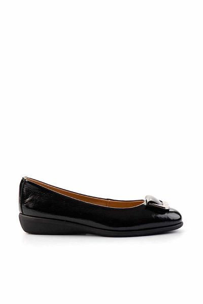Bambi Black Crinkle Patent Leather Genuine Leather Women's Casual Shoes K 01456222208