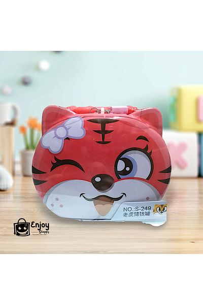 Enjoy Metal Piggy Bank Cute Cat Figure Pink Piggy Bank Locking Piggy Bank