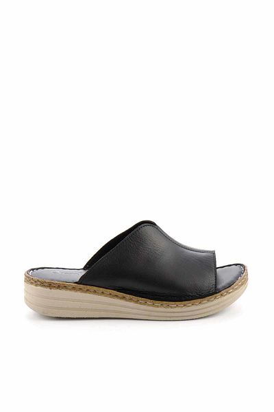 Bambi Black Genuine Leather Women's Slippers K04281204003
