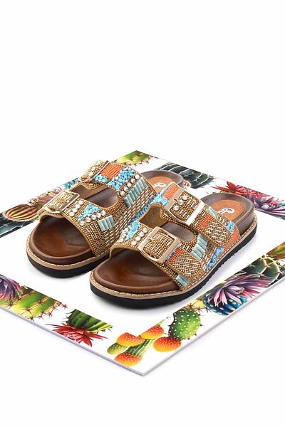 Bambi Stone Detailed Tan Colored Women's Slippers - K04678200087