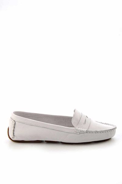 Bambi Weiße Damen-Loafer-Schuhe aus echtem Leder 01671300203