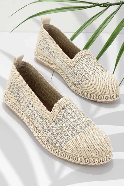 Bambi Weiße gestrickte Ballerinas für Damen – Skin K 01823012516