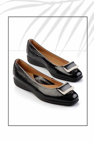 Bambi Black Crinkle Patent Leather Genuine Leather Women's Casual Shoes K 01456222208