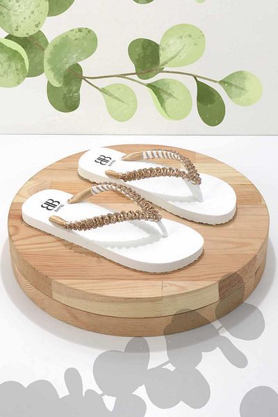 Bambi White Rose Stone Women's Slippers K04376000459