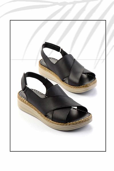 Bambi Black Genuine Leather Women's Sandals K05281203003