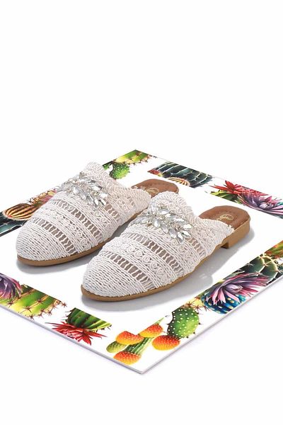 Bambi White Knitted Women's Slippers K04360001316