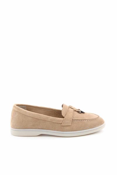 Bambi Beige Suede Genuine Leather Women's Loafer Shoes01269354102