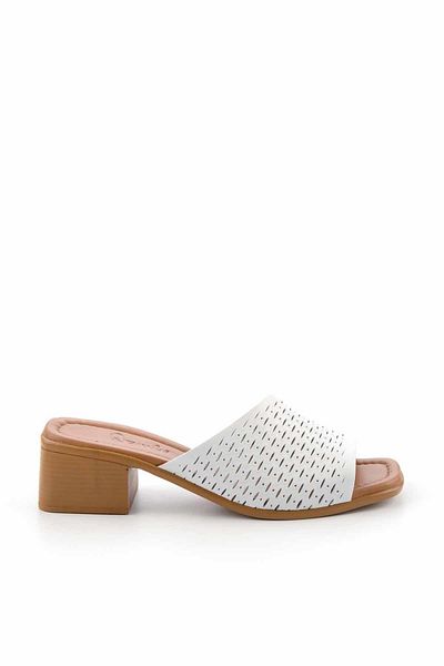 Bambi White Genuine Leather Women's Slippers K04286100403