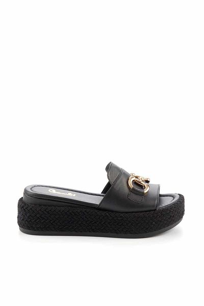 Bambi Black Leather Women's Slippers K04177064403