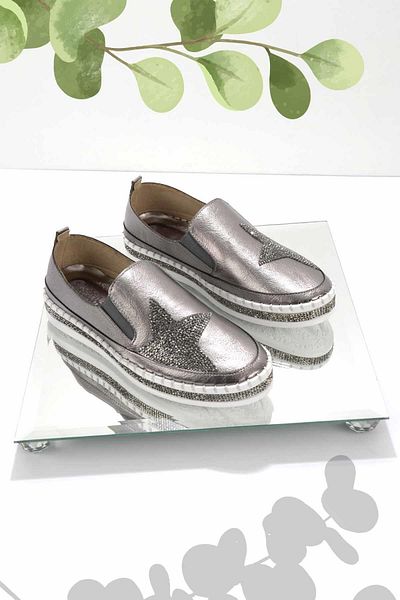 Bambi Pantofi casual de damă Shiny Platinum K 01309215609