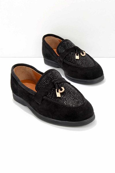 Bambi Μαύρο Suede Γνήσιο Δερμάτινο Γυναικεία Loafer Παπούτσια K 01274225402