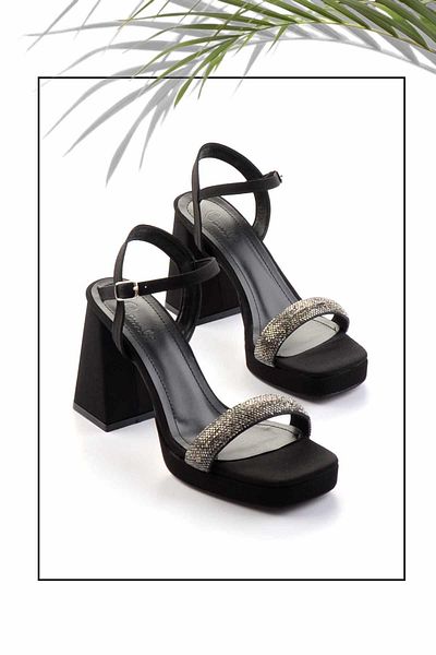 Bambi Mattschwarze Damen-Abendschuhe mit schwarzen Steinen K 05215164338