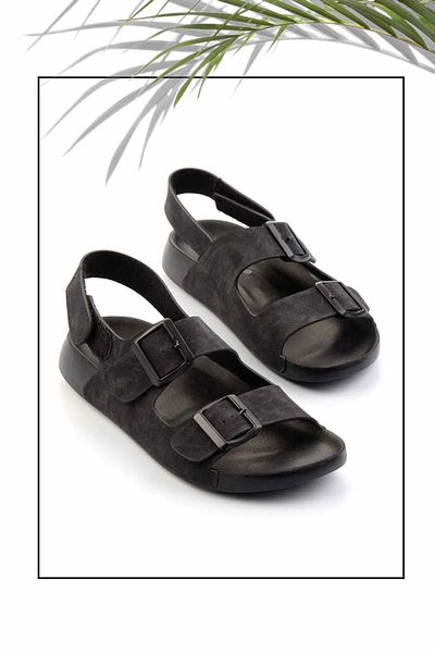 Bambi Schwarzes Nubukleder Damen Sandalen K 05819400101