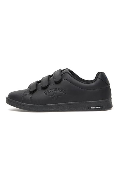 U.S. Polo Assn. Women's Black Low-Top Casual Sneakers with Triple Velcro Strap - Sleek Everyday Style and Comfort