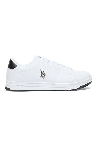 U.S. Polo Assn. Men's White Low-Top Sneakers with Black Heel Accent - Stylish Lace-Up Design with Cushioned Sole
