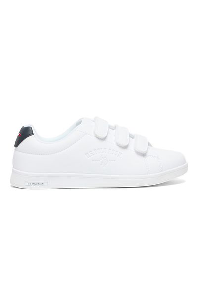 U.S. Polo Assn. Women's White Casual Sneakers with Black Accent - Velcro Strap Design and Comfort Cushioned Sole